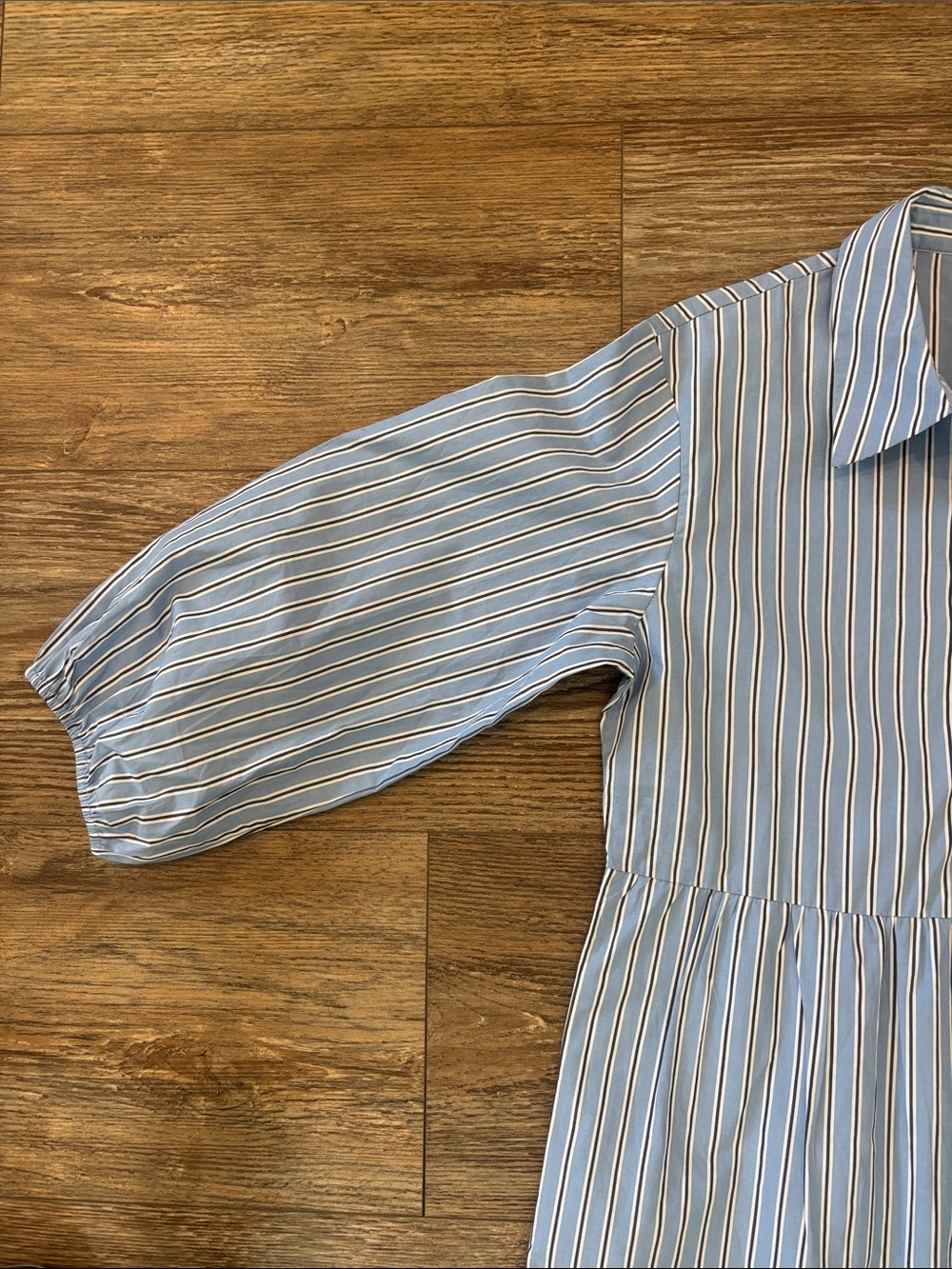 Quince Organic Cotton Poplin Midi Shirt Dress Blue Stripe Womens Size Medium NWT - Picture 3 of 13